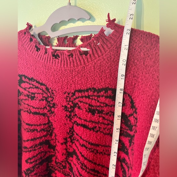 ROMWE Redd Skeleton Chest Graphic Distressed Hemline Boxy Sweater. No size. - Picture 6 of 10